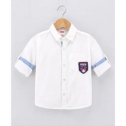 Babyhug Full Sleeves Party Wear Shirt With Bow Space Text Patch - White