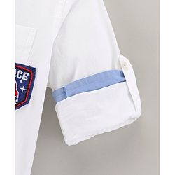 Babyhug Full Sleeves Party Wear Shirt With Bow Space Text Patch - White