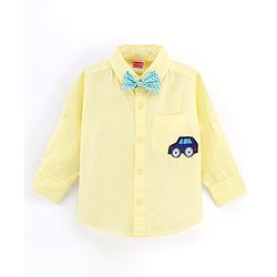 Babyhug Full Sleeve   Shirt With Bow Car Embroidery - Yellow