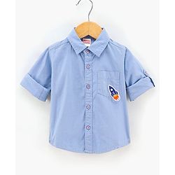 Babyhug Full Sleeves Shirt  With Bow Embroidered Rocket Patch - Blue