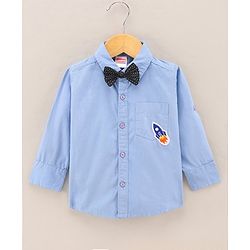Babyhug Full Sleeves Shirt  With Bow Embroidered Rocket Patch - Blue