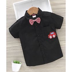 Babyhug Half Sleeves Cotton Shirt with Bow Car Patch - Black