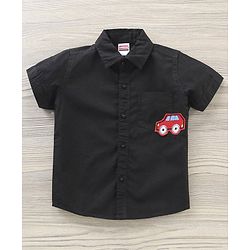 Babyhug Half Sleeves Cotton Shirt with Bow Car Patch - Black