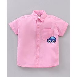 Babyhug Half Sleeves Cotton Shirt Car & Space Patch Pack of 2 - Pink White