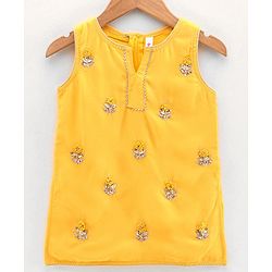 Babyhug Sleeveless Embroidered Kurti Churidar Set with Dupatta - Yellow