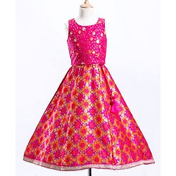 Babyhug Sleeveless Choli & Lehenga With Dupatta Floral Work - Pink