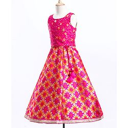 Babyhug Sleeveless Choli & Lehenga With Dupatta Floral Work - Pink