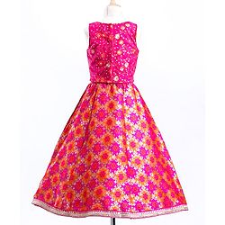 Babyhug Sleeveless Choli & Lehenga With Dupatta Floral Work - Pink