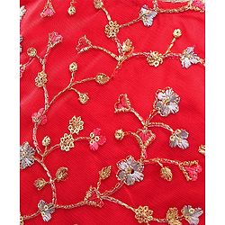 Babyhug Sleeveless Embroidered Choli Lehenga and Dupatta Set with Sequins - Red Navy