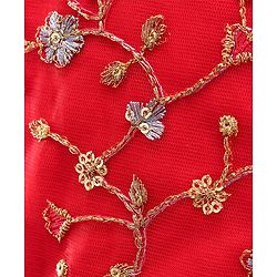 Babyhug Sleeveless Embroidered Choli Lehenga and Dupatta Set with Sequins - Red Navy