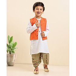 Babyhug Full Sleeves Kurta and Dhoti Set with Waistcoat - Multicolor