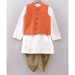 Babyhug Full Sleeves Kurta and Dhoti Set with Waistcoat - Multicolor
