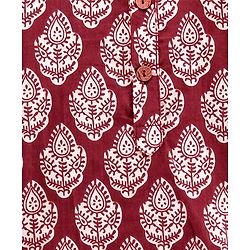 Babyhug Full Sleeves Woven Cotton All Over Printed Kurta and Dhoti Set - Maroon Beige