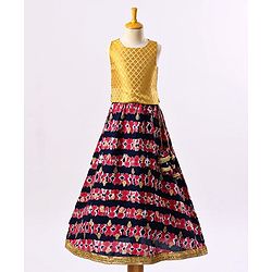 Babyhug Sleeveless Choli & Lehenga with Dupatta All Over Printed - Blue
