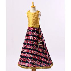 Babyhug Sleeveless Choli & Lehenga with Dupatta All Over Printed - Blue