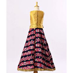 Babyhug Sleeveless Choli & Lehenga with Dupatta All Over Printed - Blue
