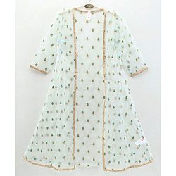 Babyhug Singlet Sleeves Top and Pant Set with Jacket Embroidery - Navy Blue