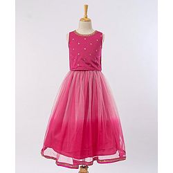 Babyhug Sequined Sleeveless Choli and Lehenga Set with Lace Border Dupatta - Fuschia