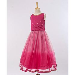 Babyhug Sequined Sleeveless Choli and Lehenga Set with Lace Border Dupatta - Fuschia
