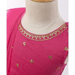 Babyhug Sequined Sleeveless Choli and Lehenga Set with Lace Border Dupatta - Fuschia