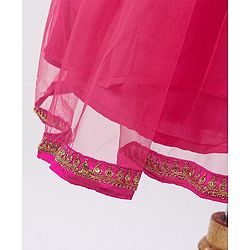 Babyhug Sequined Sleeveless Choli and Lehenga Set with Lace Border Dupatta - Fuschia