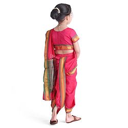 Babyhug Half Sleeves Blouse And Zari Bordered Nauvari Saree - Pink