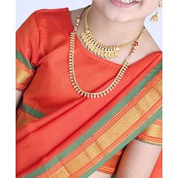 Babyhug Half Sleeves Blouse And Zari Bordered Nauvari Saree - Orange