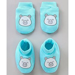 Babyhug 100% Cotton Mittens & Booties Set Panda Print - Blue