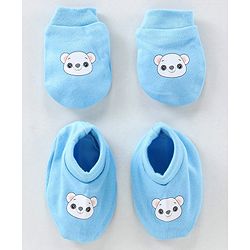 Babyhug 100% Cotton Cap Mittens & Booties Set - Blue