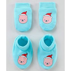 Babyhug 100% Cotton Mittens & Booties Set Cartoon Print - Blue