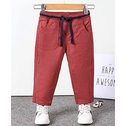 Babyhug Full Length Solid Colour Trouser With Drawstring - Red
