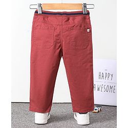 Babyhug Full Length Solid Colour Trouser With Drawstring - Red