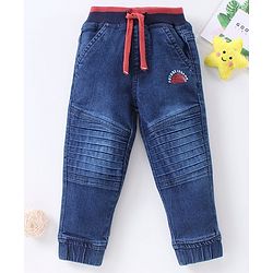 Babyhug Full Length Washed Jeans Text Print - Blue