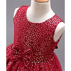 Babyhug Sleeveless Sequined Party Frock with Bow - Red