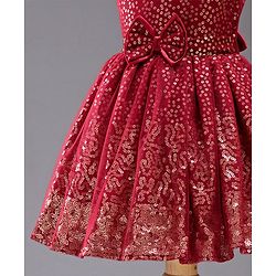 Babyhug Sleeveless Sequined Party Frock with Bow - Red