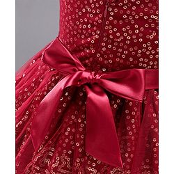 Babyhug Sleeveless Sequined Party Frock with Bow - Red