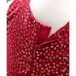 Babyhug Sleeveless Sequined Party Frock with Bow - Red