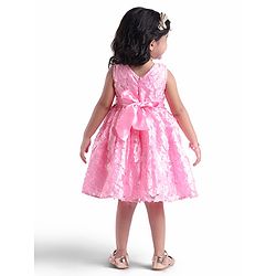 Babyhug Sleeveless 3D Flowers with Pearl and Bow Waist Belt - Pink