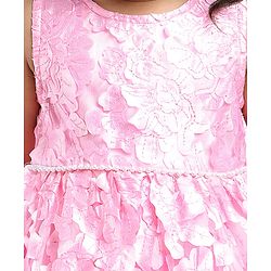 Babyhug Sleeveless 3D Flowers with Pearl and Bow Waist Belt - Pink