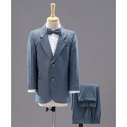 Babyhug Full Sleeves Party Suit with Bow Solid - Blue