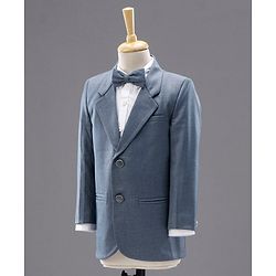 Babyhug Full Sleeves Party Suit with Bow Solid - Blue