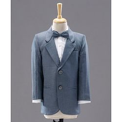 Babyhug Full Sleeves Party Suit with Bow Solid - Blue