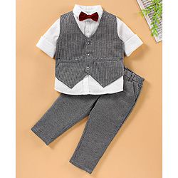 Babyhug 3 Piece Full Sleeves Party Suit With Bow - Black White