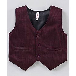 Babyhug 3 Piece Full Sleeves Party Suit With Bow - Maroon White