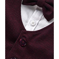 Babyhug 3 Piece Full Sleeves Party Suit With Bow - Maroon White