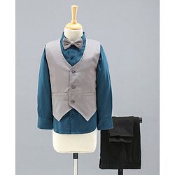Babyhug Full Sleeves Party Suit with Bow Solid - Grey