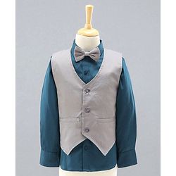 Babyhug Full Sleeves Party Suit with Bow Solid - Grey