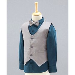 Babyhug Full Sleeves Party Suit with Bow Solid - Grey