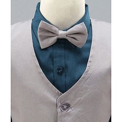 Babyhug Full Sleeves Party Suit with Bow Solid - Grey
