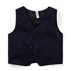 Babyhug 3 Piece Full Sleeves Party Suit With Bow - Light & Navy Blue